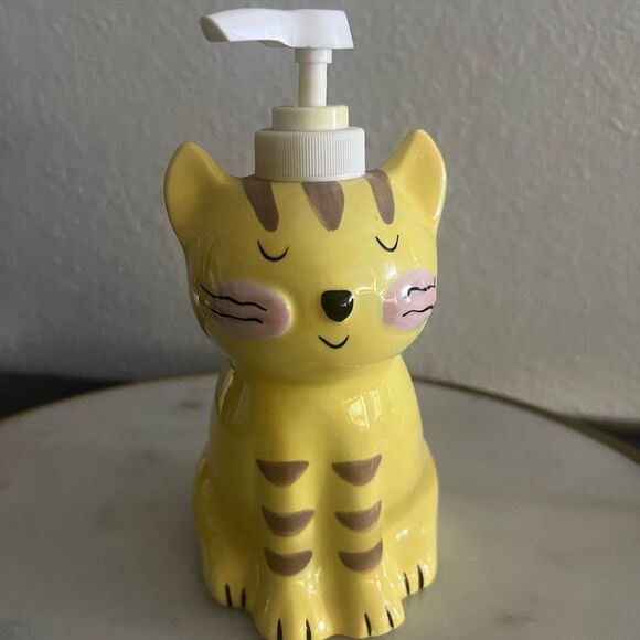 Vintage Jerry Faw Kitty Liquid Dispenser Yellow 1990’s 7” - Picture 1 of 5